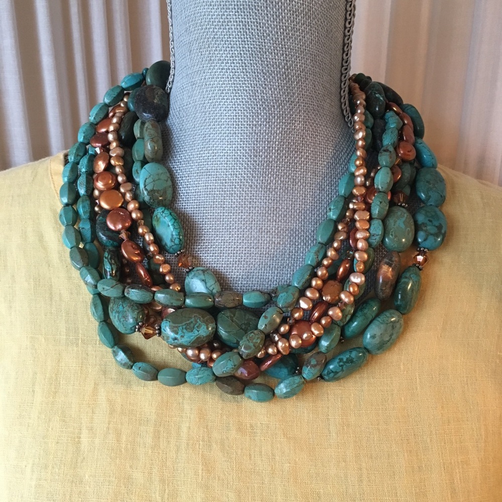 HP 1/17 💟 Turquoise Pearls Sterling Necklace - Picture 8 of 8